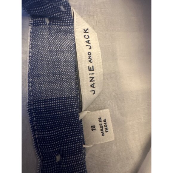 Janie & Jack Girls Blue & White Checkered Dress  Red Floral Detail Size 10 - Picture 3 of 6